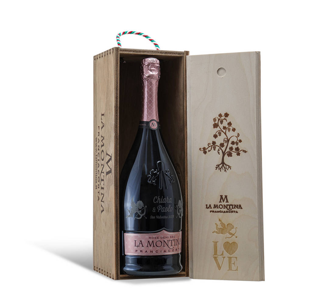 Bottiglia vino personalizzata san valentino magnum franciacorta la montina